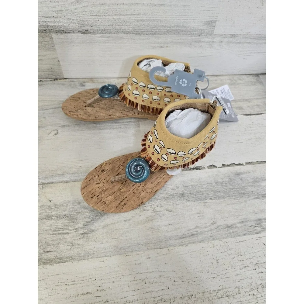 Disney Moana Girls Sandals Tan Blue Heart of Te Fiti Fringe‎ Thong 13/1 NEW